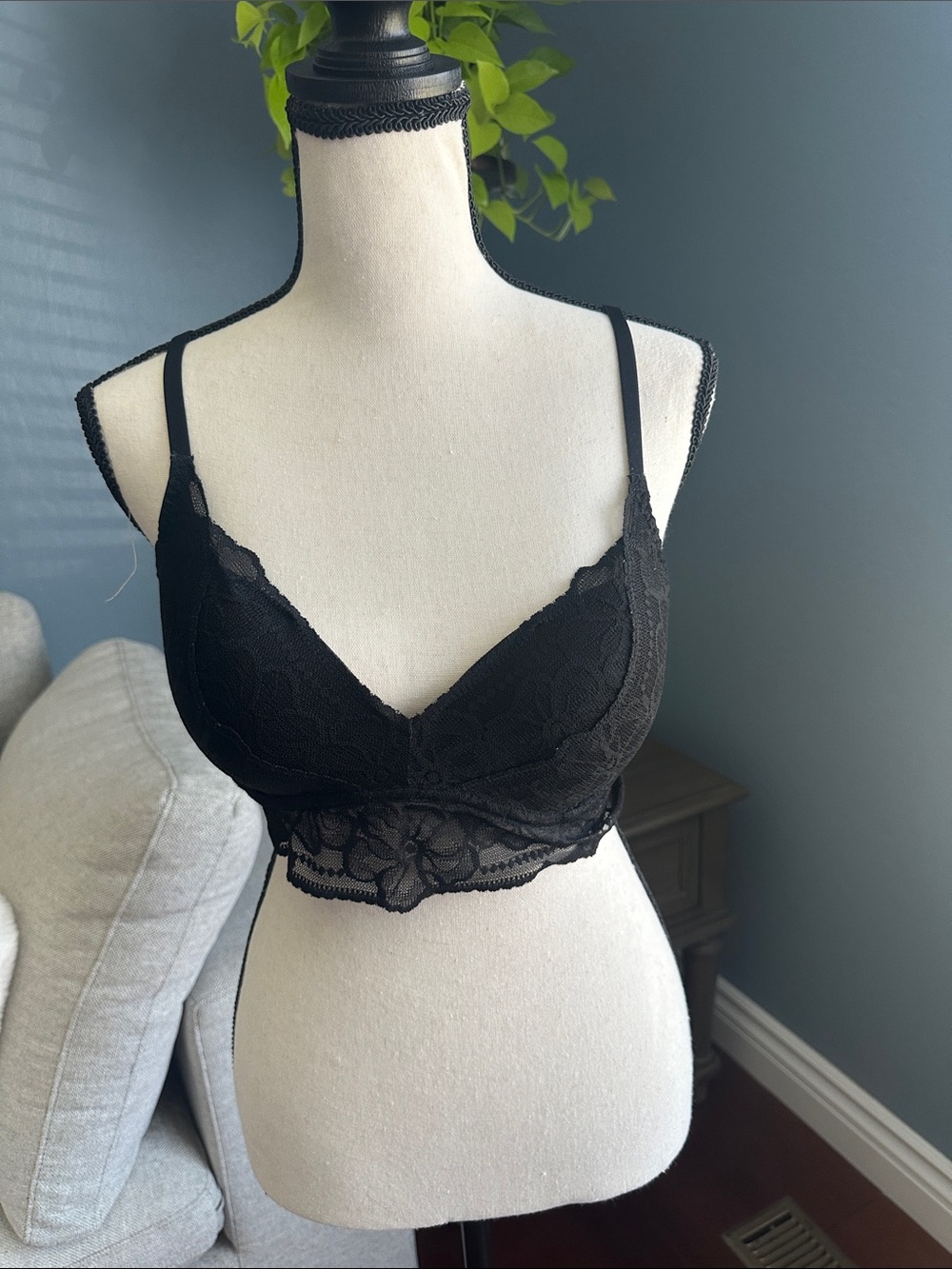 PINK Victoria's Secret Black Lace Longline Bralette